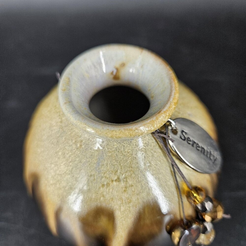 Ceramic Bud Vase Drip Glaze Brown Black Tan Mini Round Serenity Charm Incense 3" - Picture 7 of 10